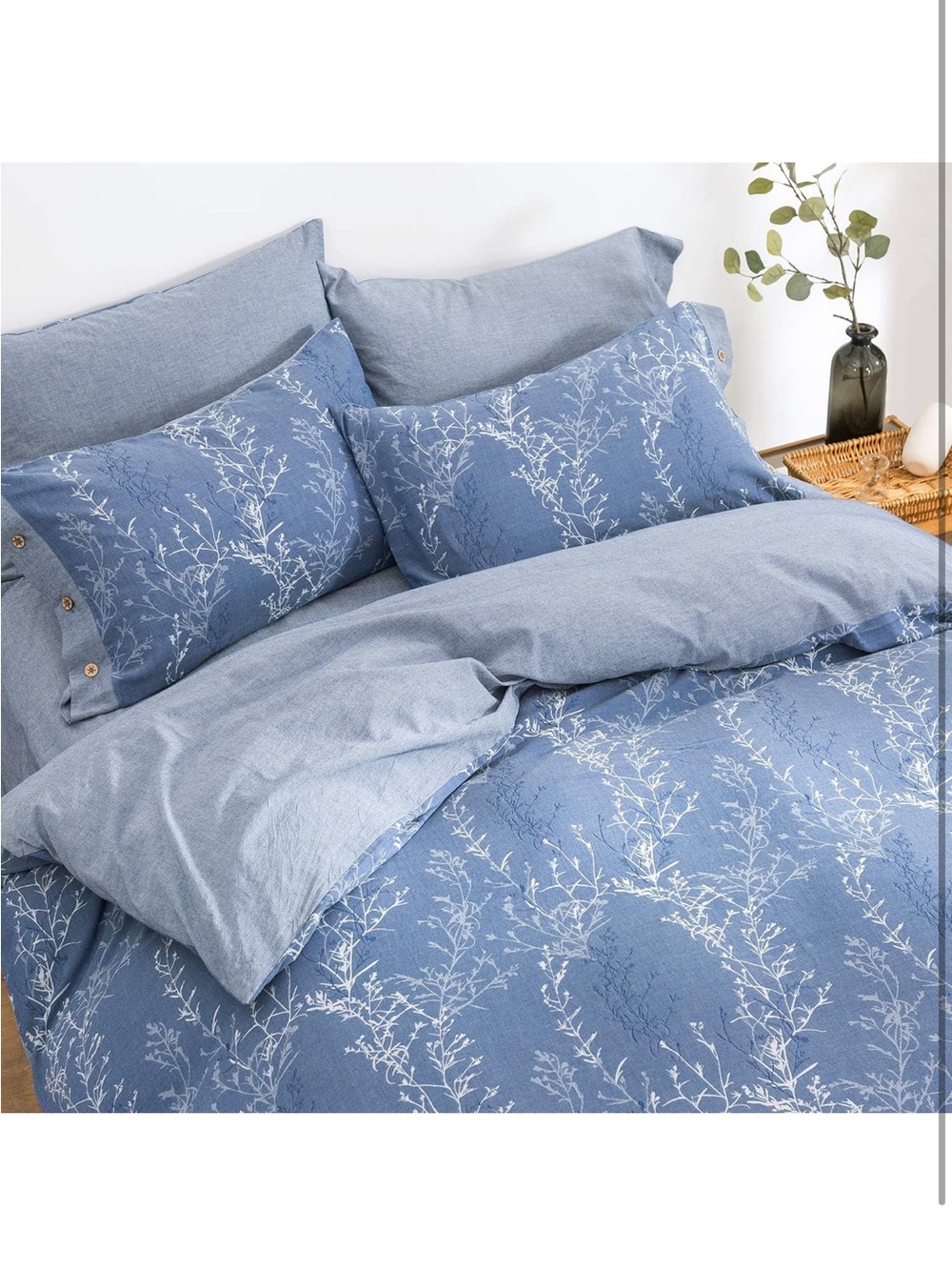 NEW OREISE Duvet Cover Set, Washed Cotton Yarn, Jacquard Blue and White (King) - Picture 4 of 7